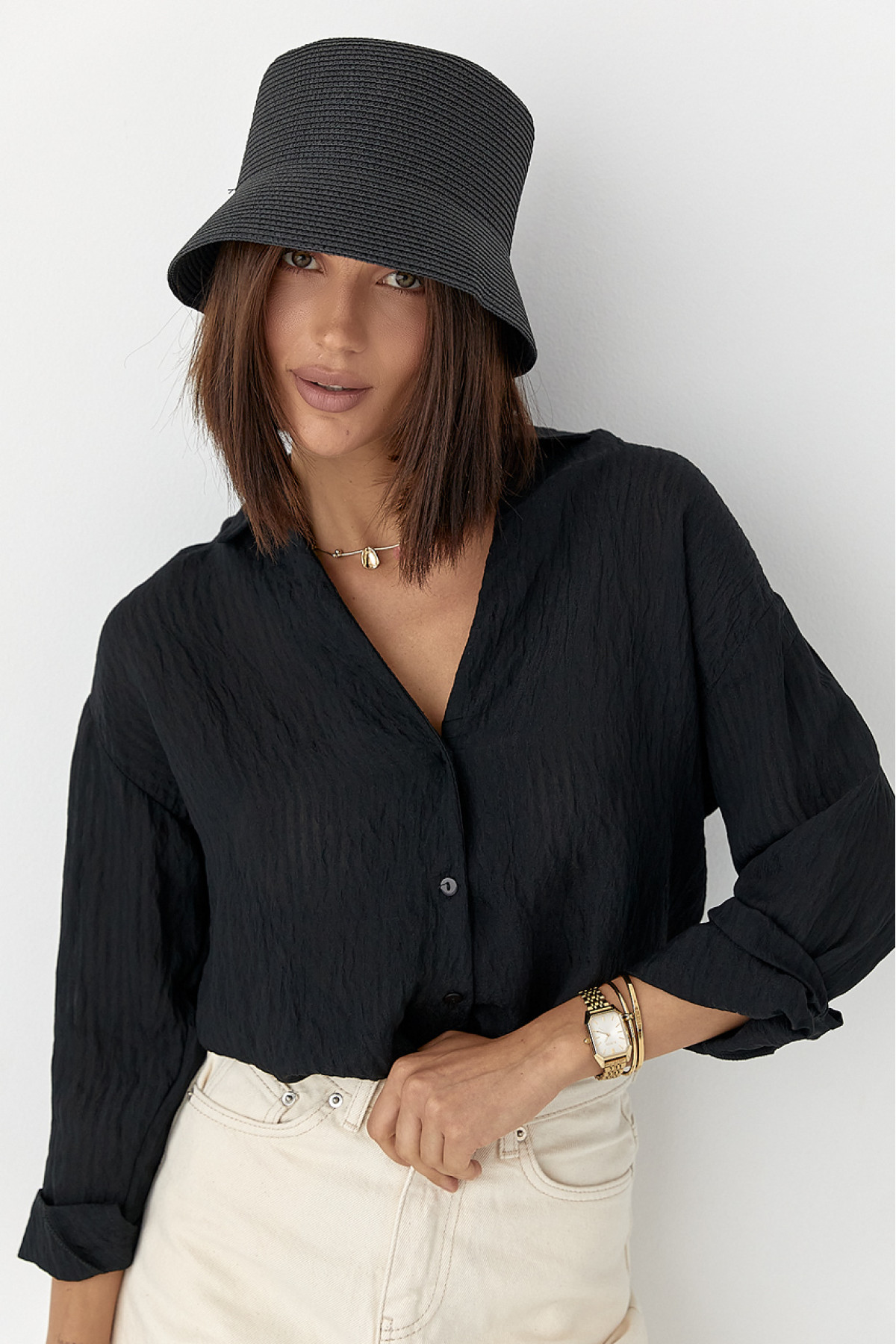 Смугаста сорочка з довгими рукавами  чорний колір