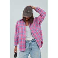 Жіноча сорочка в клітинку з кишенею  рожевий колір