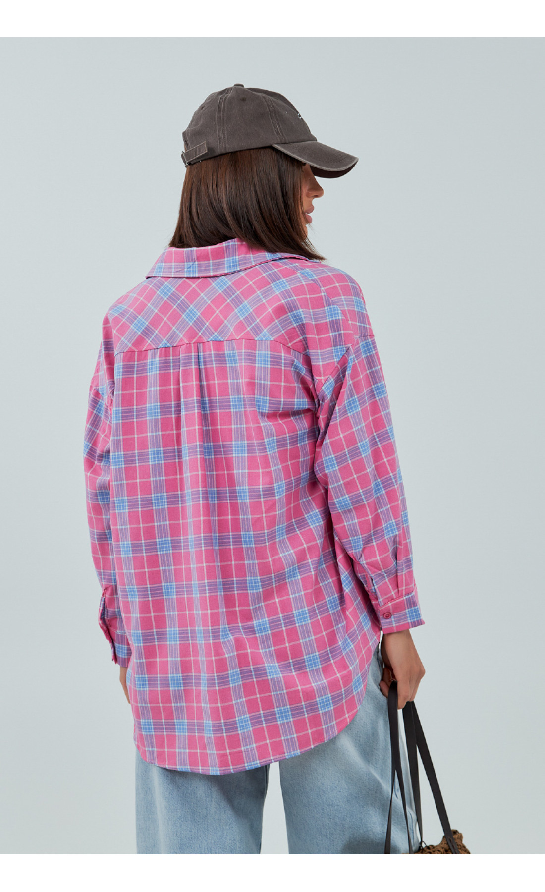 Жіноча сорочка в клітинку з кишенею  рожевий колір