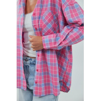 Жіноча сорочка в клітинку з кишенею  рожевий колір