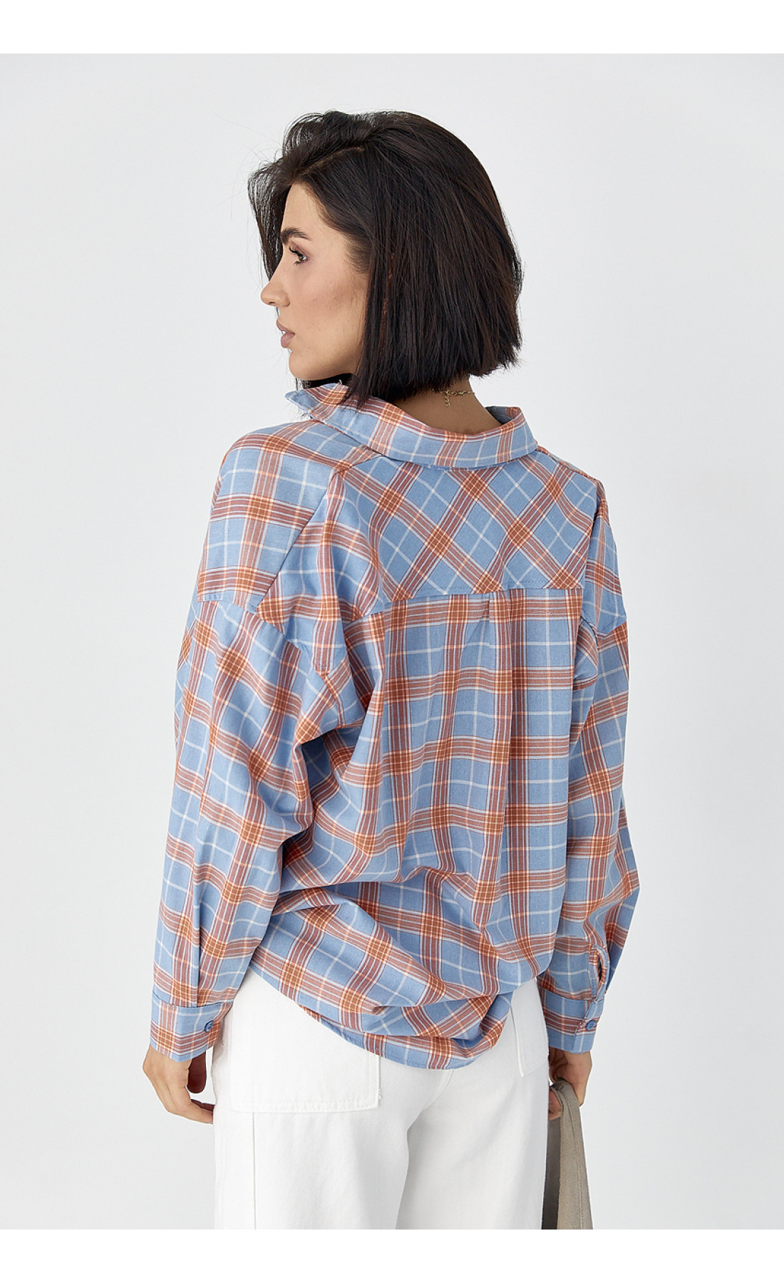 Жіноча сорочка в клітинку з кишенею  помаранчевий колір