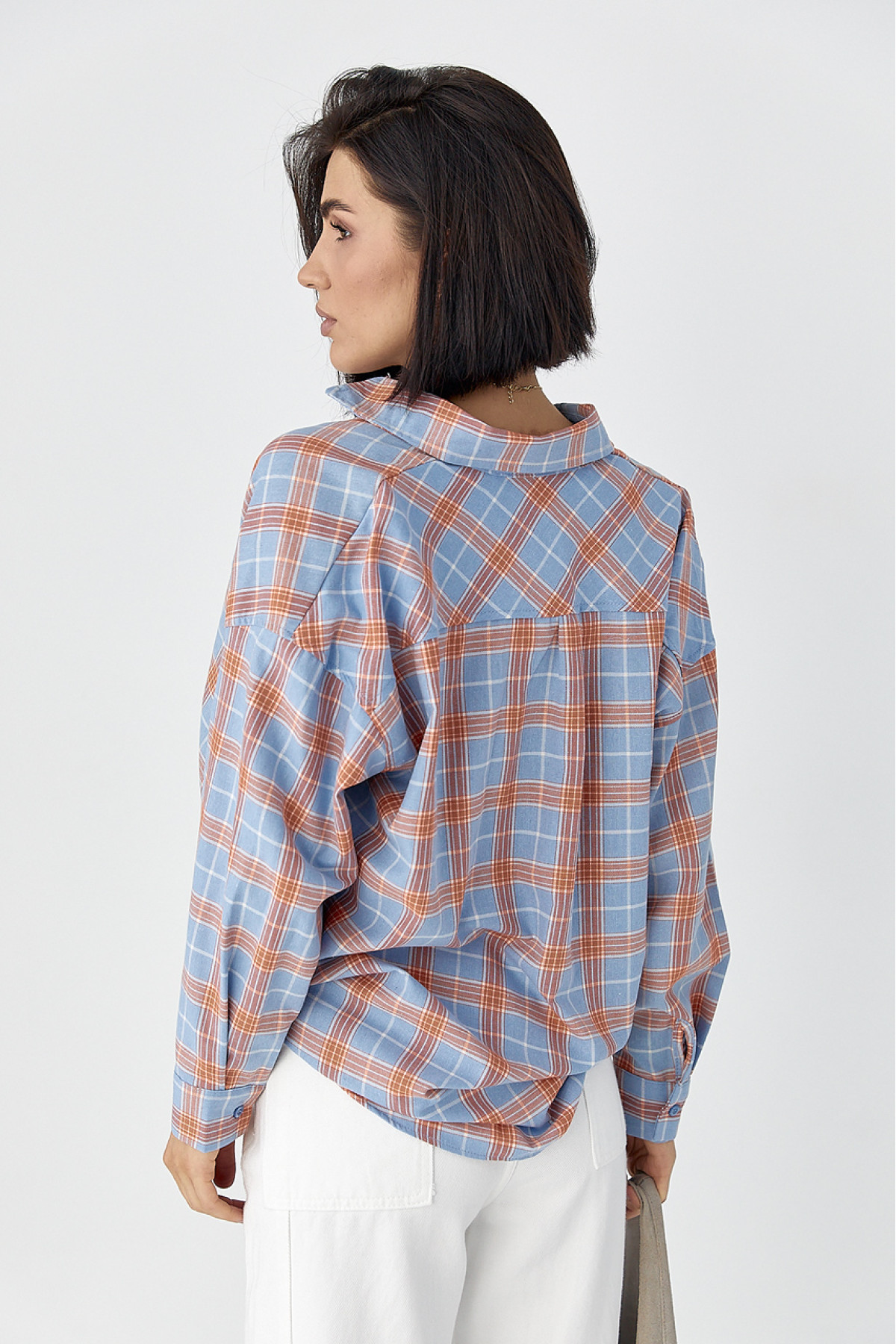 Жіноча сорочка в клітинку з кишенею  помаранчевий колір