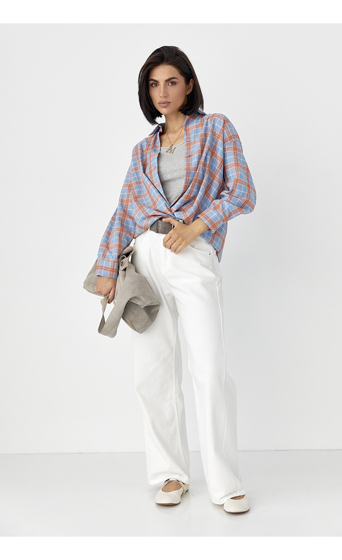 Жіноча сорочка в клітинку з кишенею  помаранчевий колір