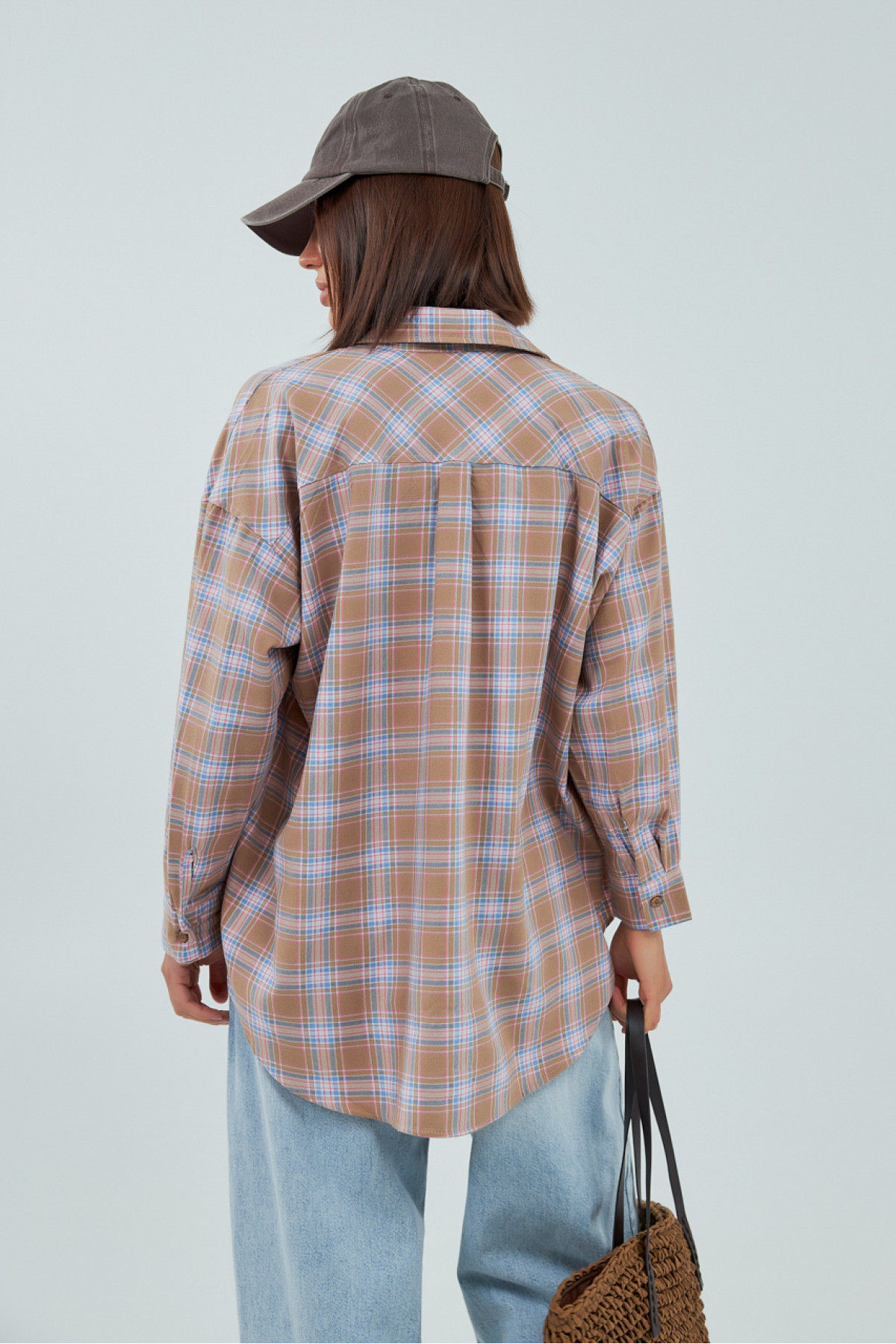 Сорочка в клітинку вільного крою  кавовий колір