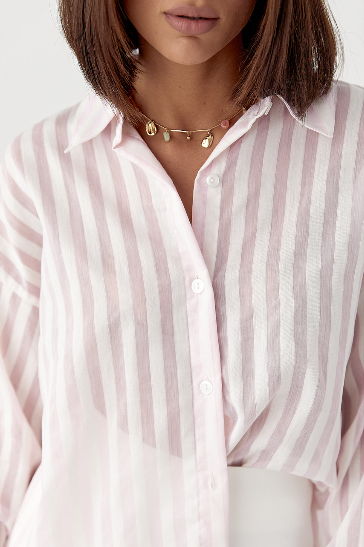 Сорочка у смужку з довгими рукавами  рожевий колір