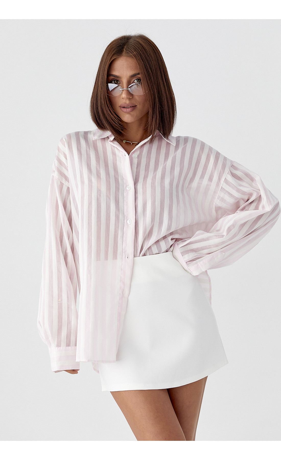 Сорочка у смужку з довгими рукавами  рожевий колір