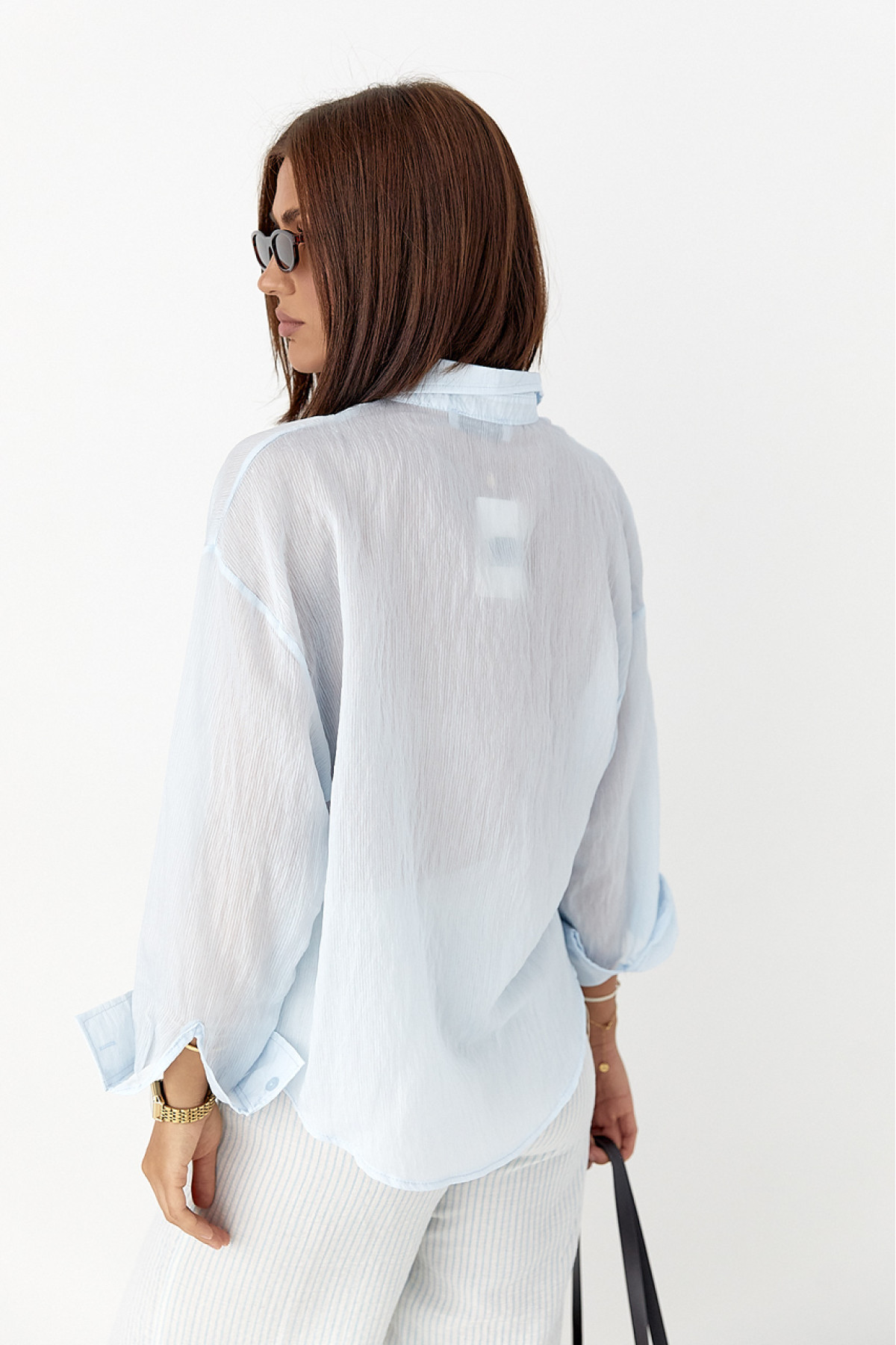 Смугаста прозора сорочка  блакитний колір