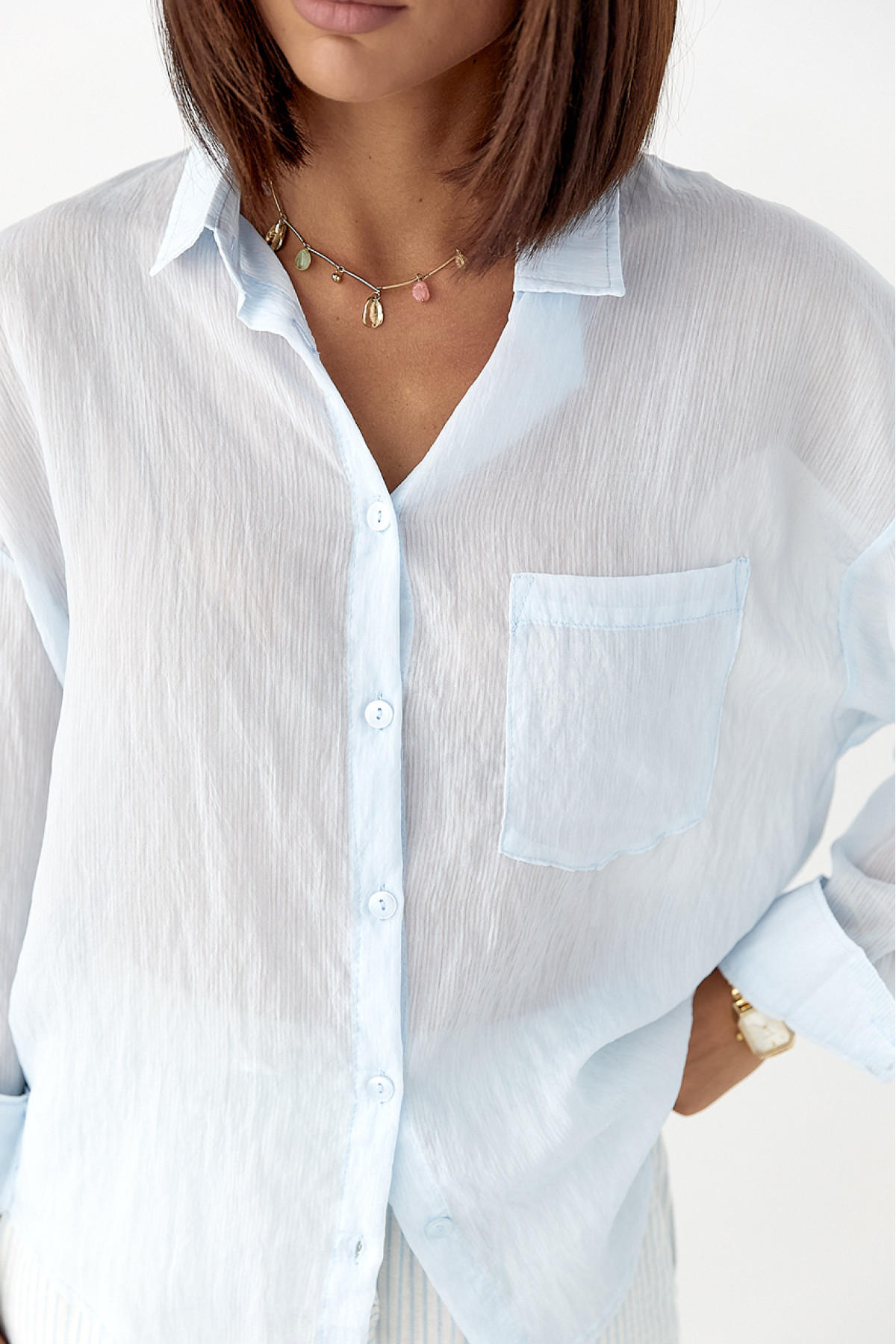 Смугаста прозора сорочка  блакитний колір