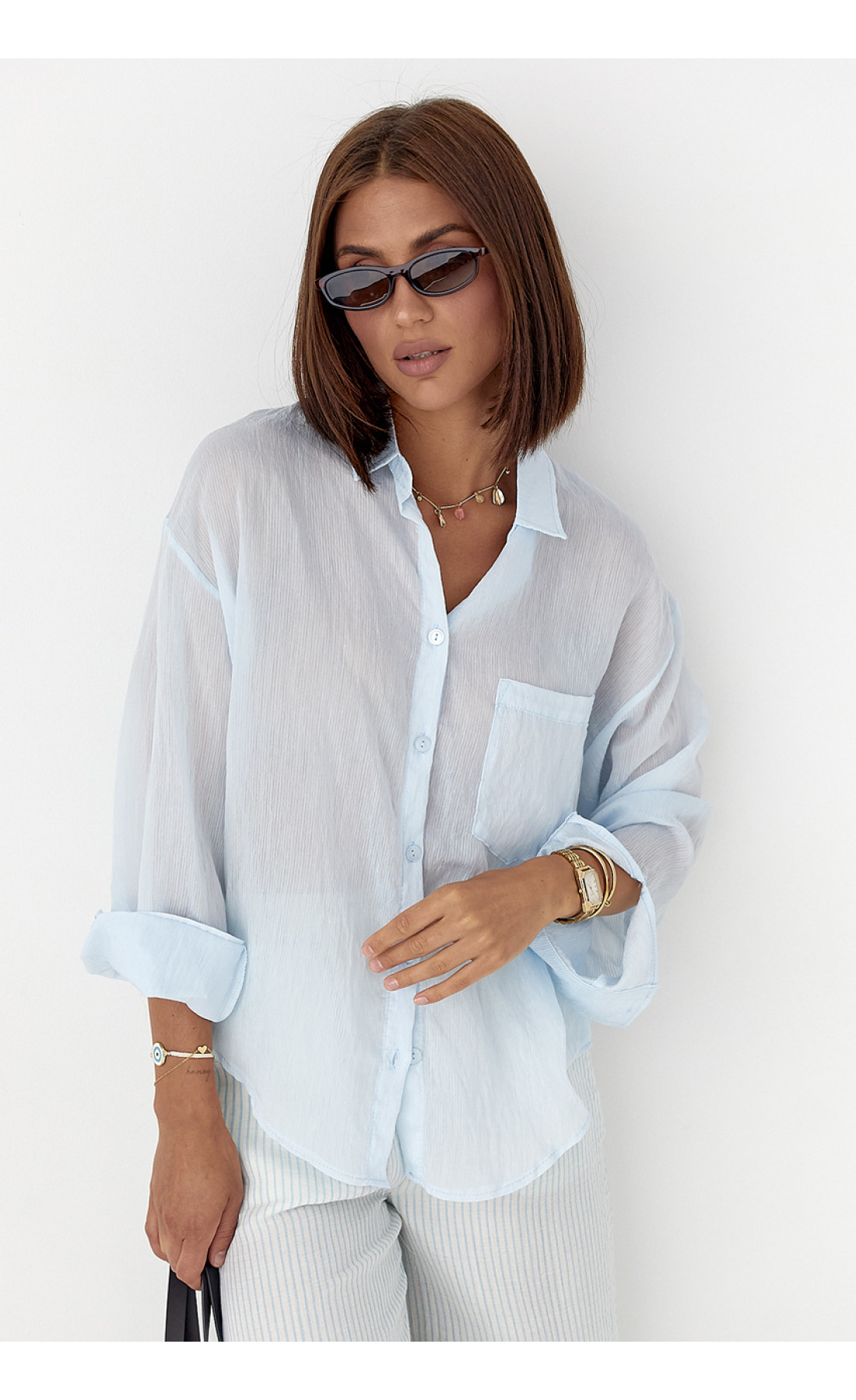 Смугаста прозора сорочка  блакитний колір