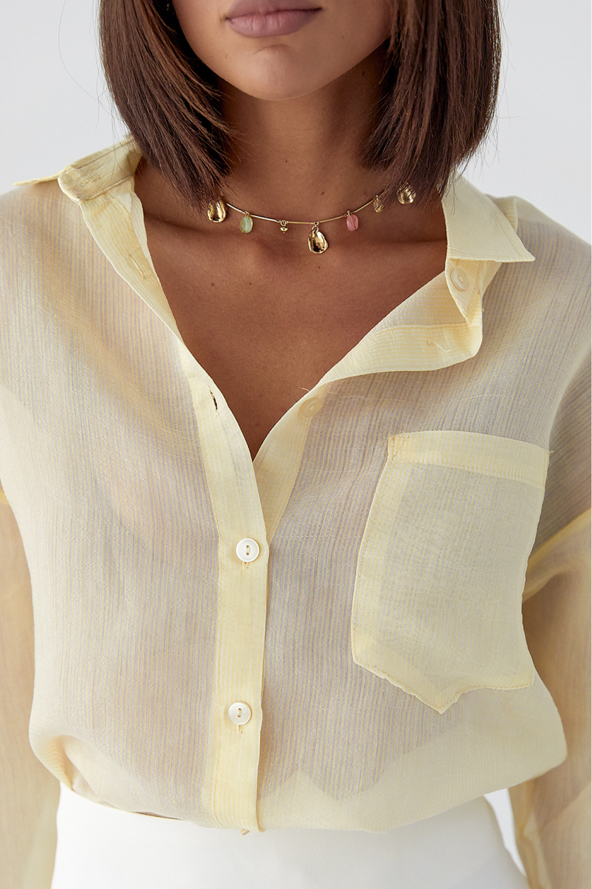 Смугаста прозора сорочка  лимонний колір