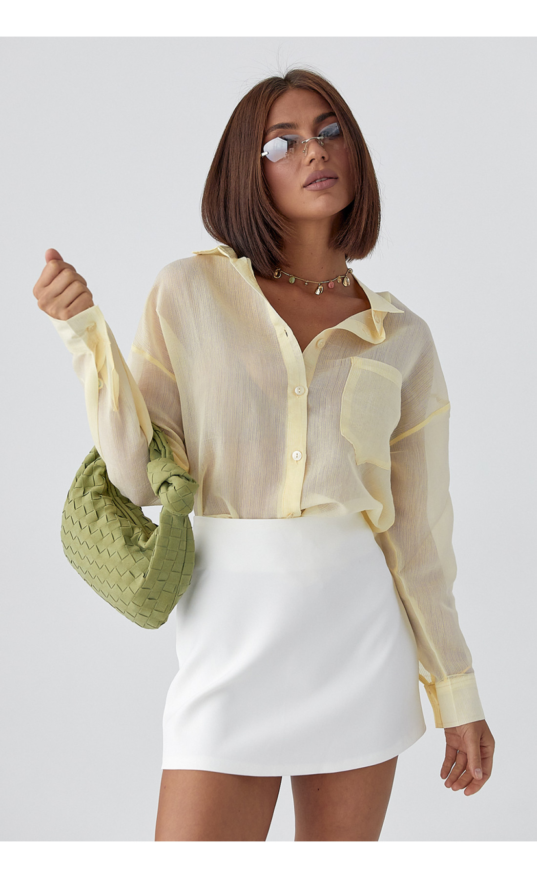 Смугаста прозора сорочка  лимонний колір