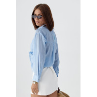 Прозора сорочка з декоративними ґудзиками на спині  блакитний колір