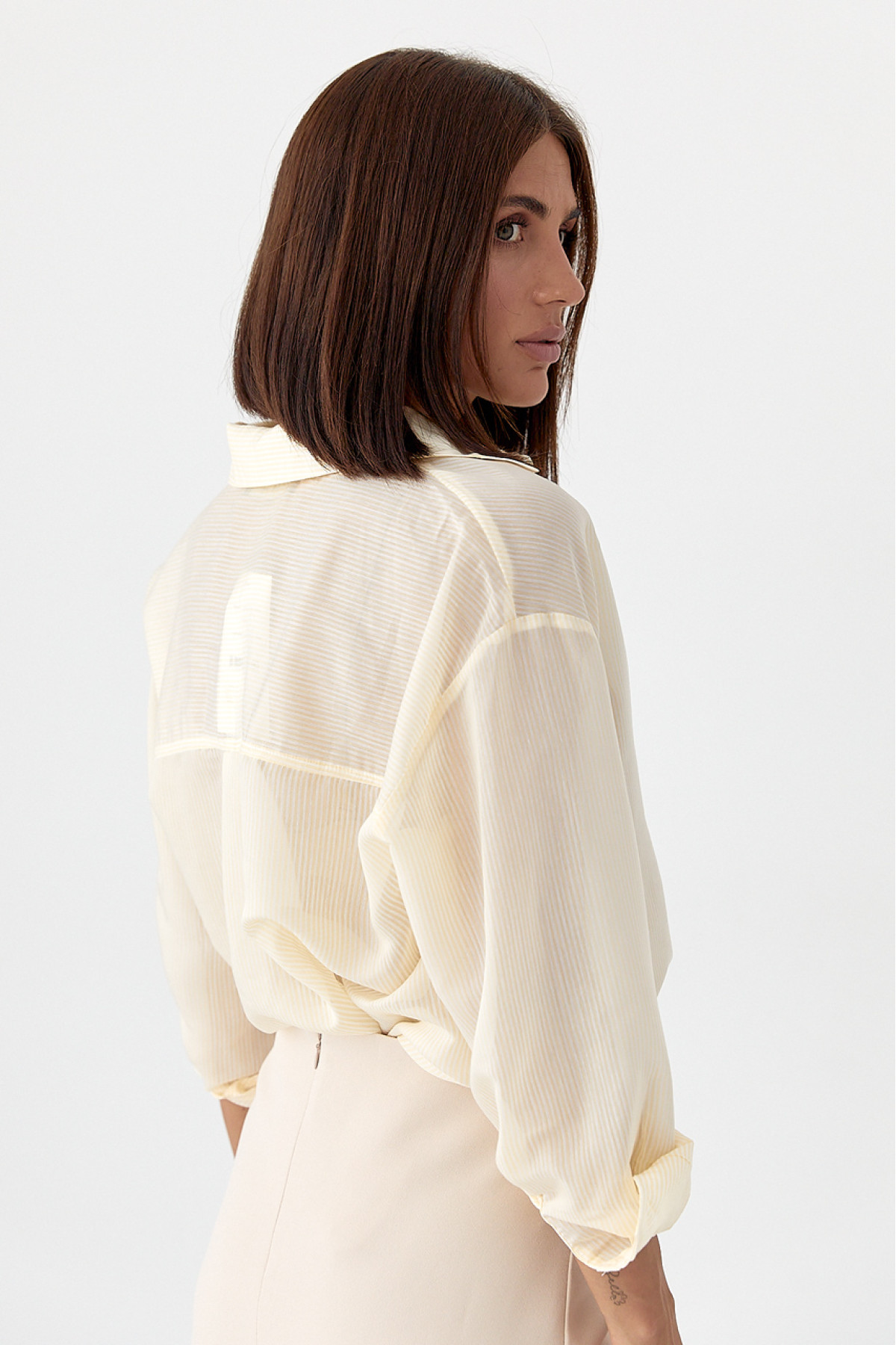 Напівпрозора сорочка в дрібну смужку  лимонний колір