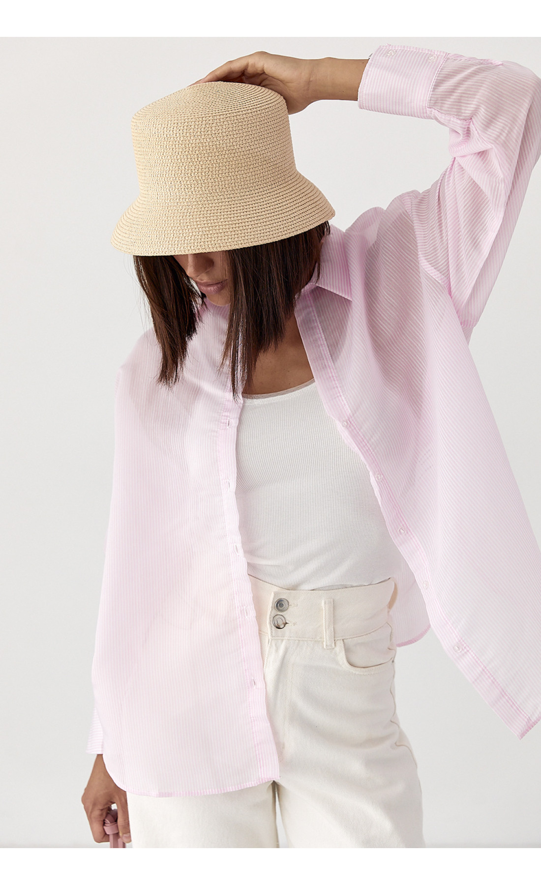 Напівпрозора сорочка в дрібну смужку  рожевий колір