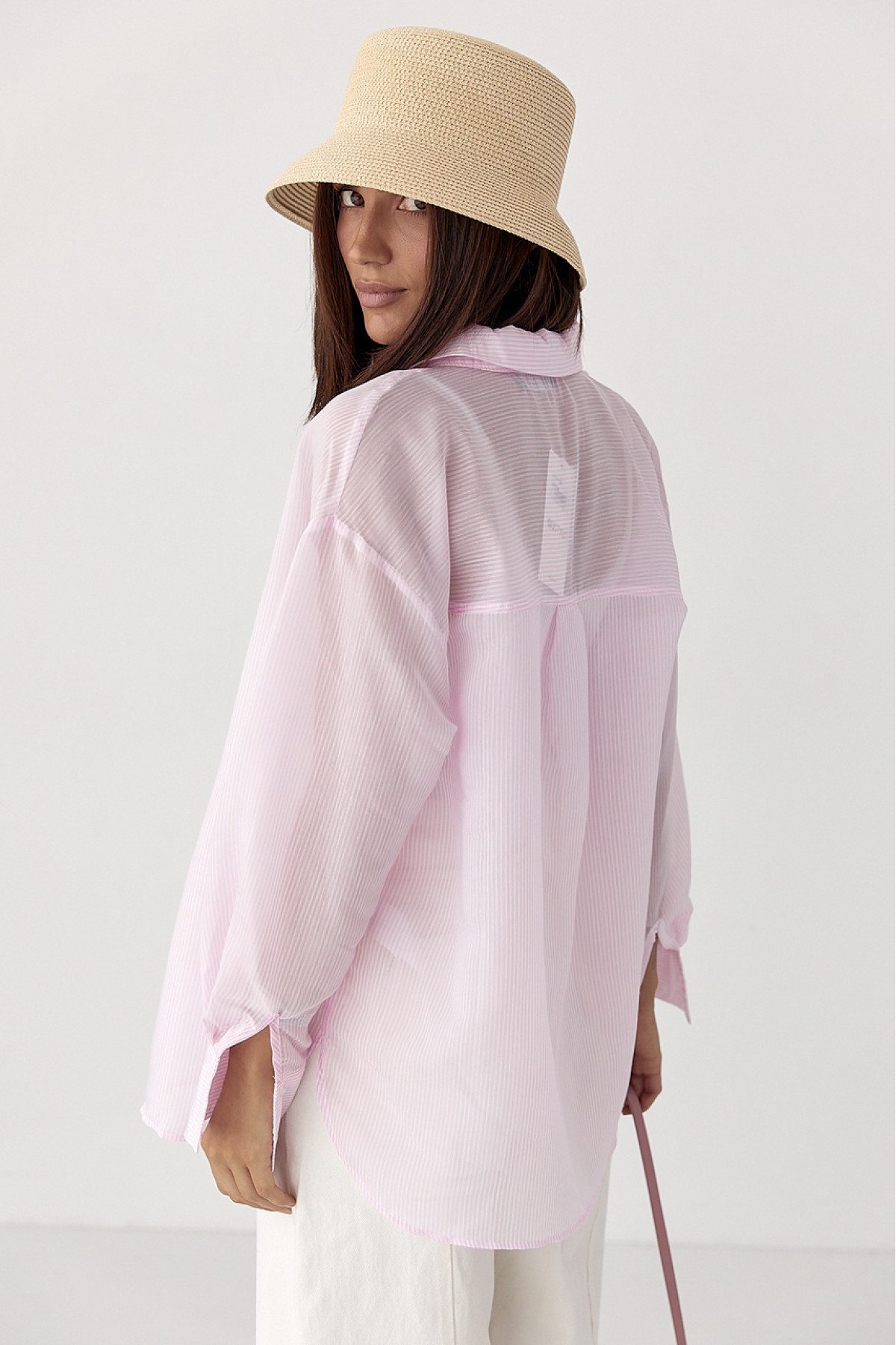 Напівпрозора сорочка в дрібну смужку  рожевий колір