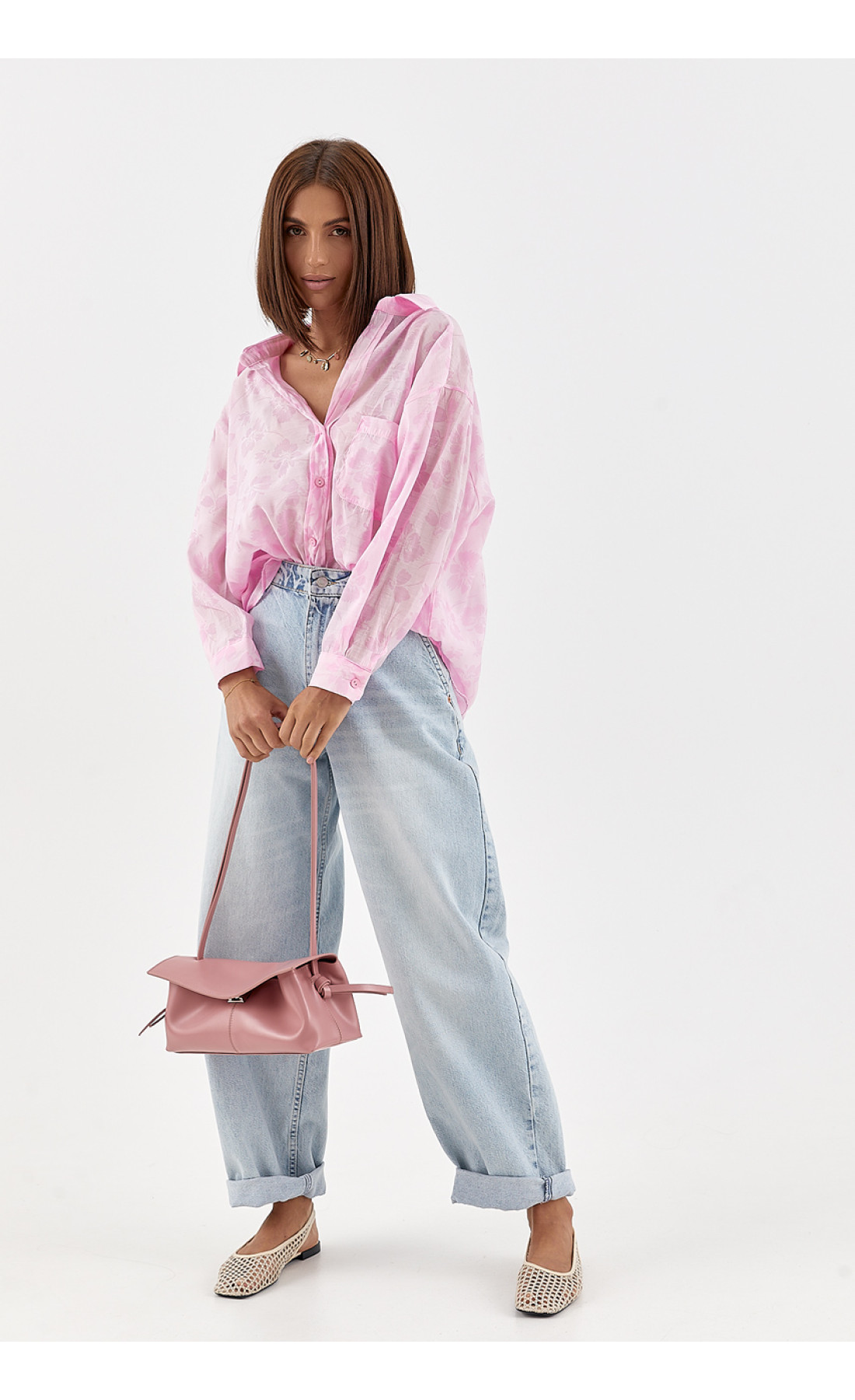 Бавовняна сорочка з квітковим принтом  рожевий колір