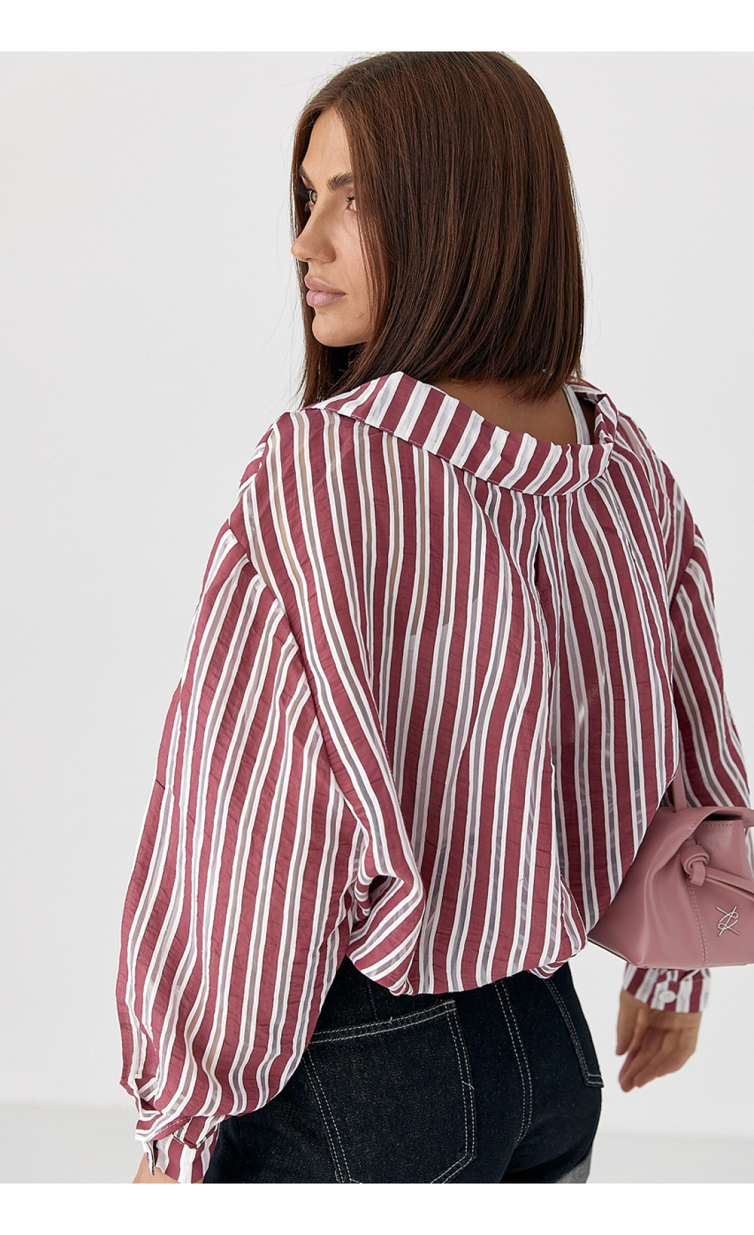Класична сорочка у смужку  темночервоний колір