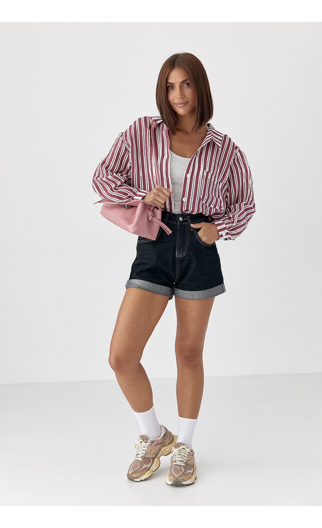 Класична сорочка у смужку  темночервоний колір