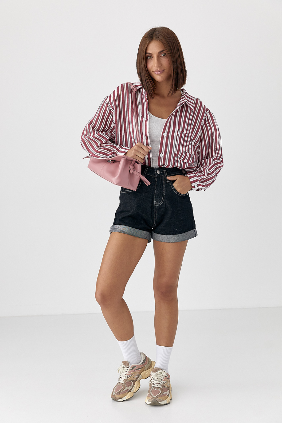 Класична сорочка у смужку  темночервоний колір