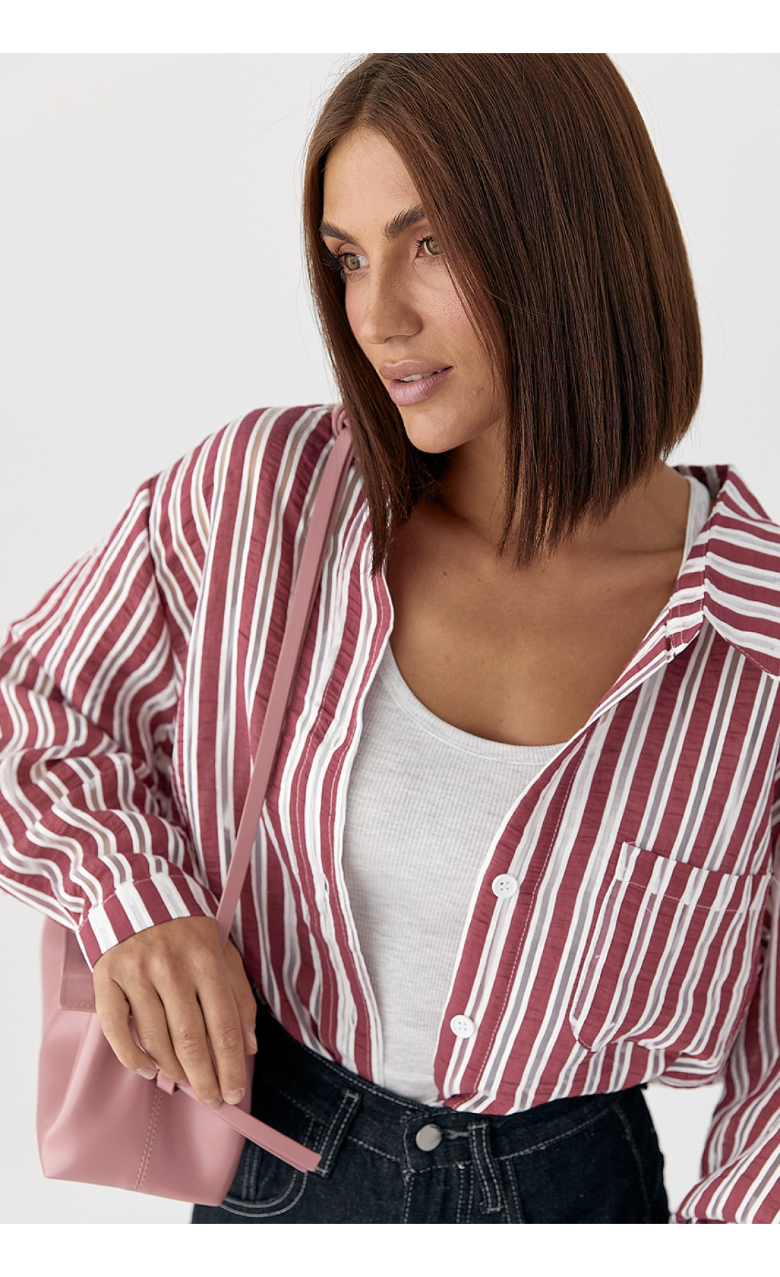 Класична сорочка у смужку  темночервоний колір