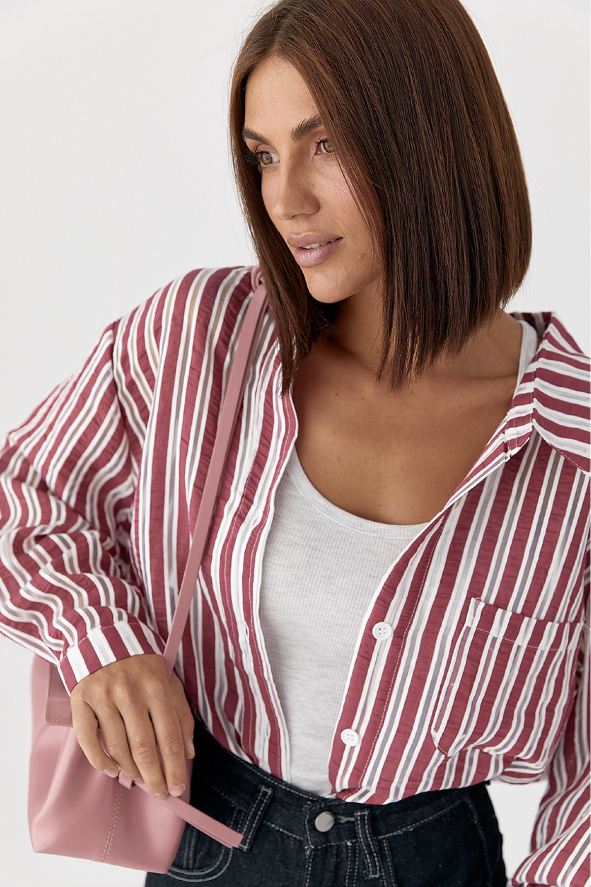 Класична сорочка у смужку  темночервоний колір