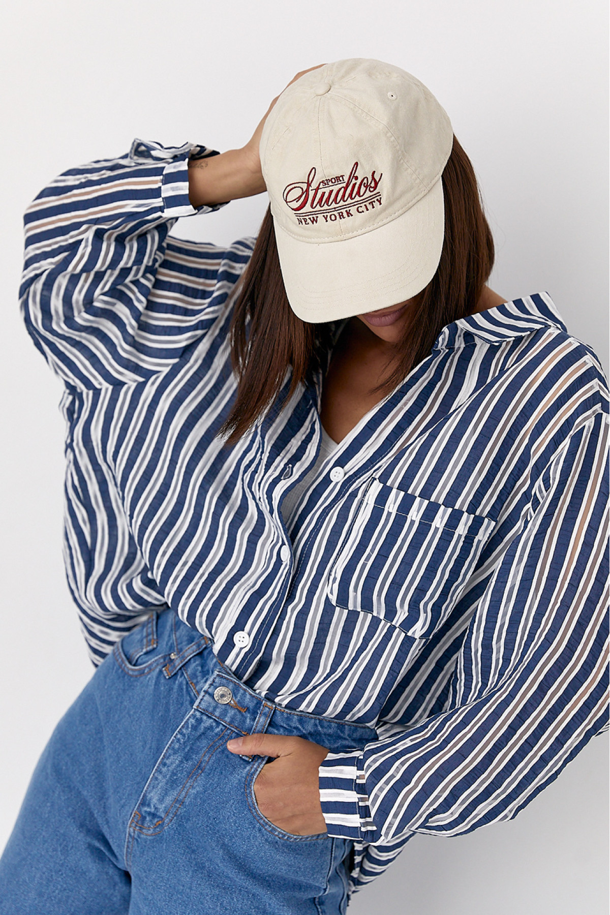 Класична сорочка у смужку  темносиній колір