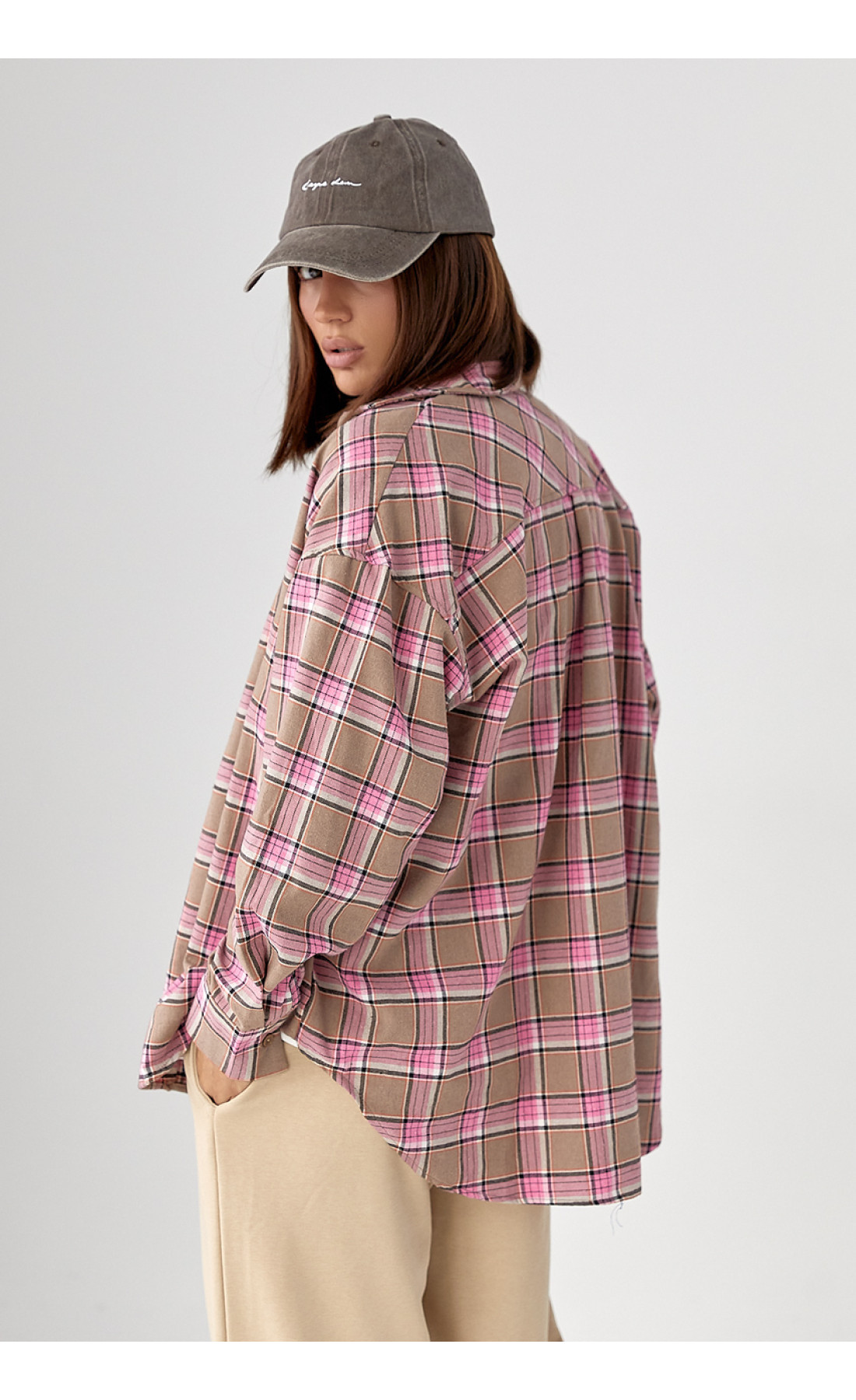 Клітчаста сорочка з напівкруглим низом  рожевий колір