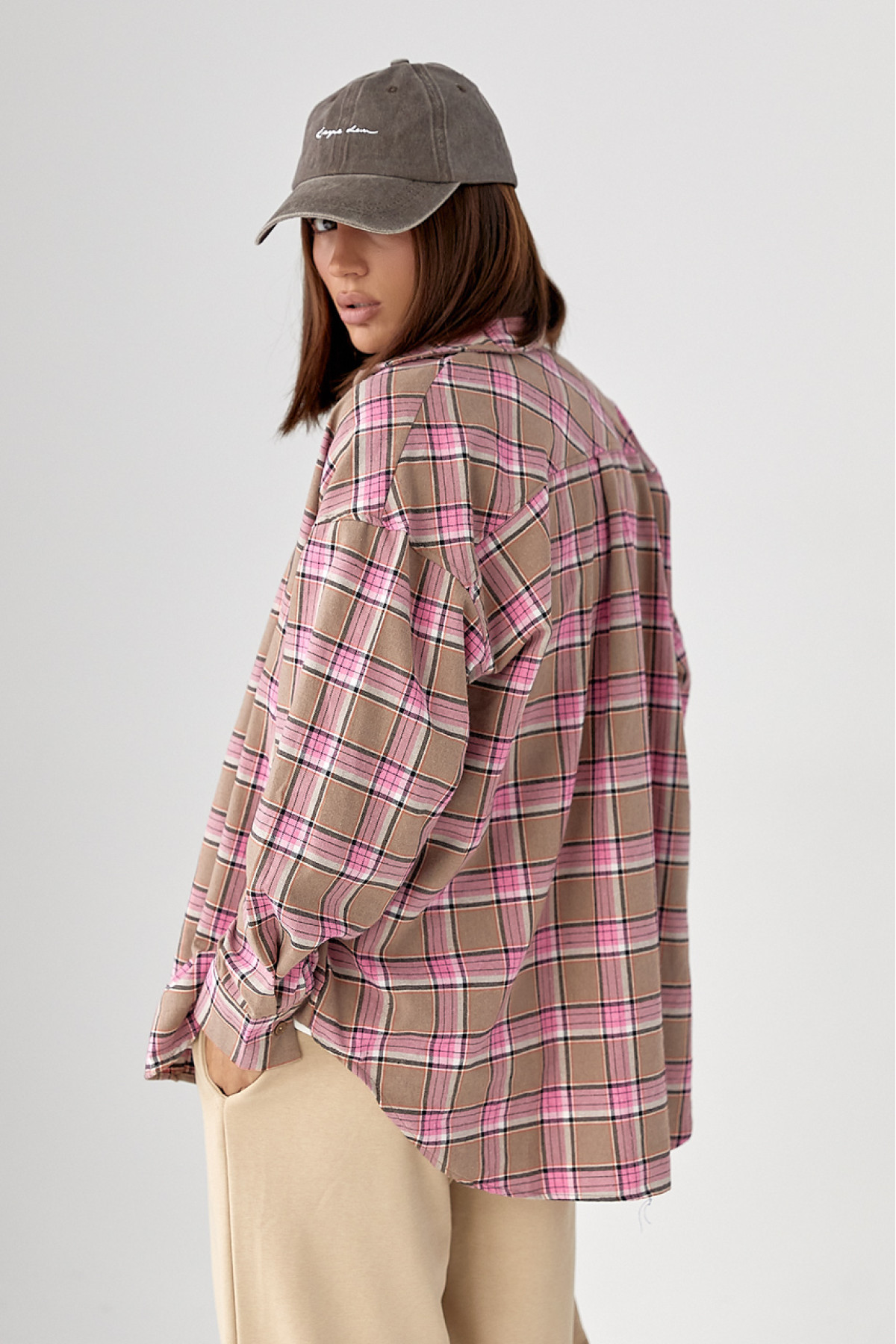 Клітчаста сорочка з напівкруглим низом  рожевий колір