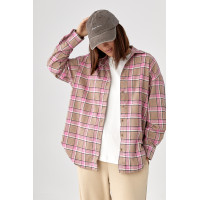 Клітчаста сорочка з напівкруглим низом  рожевий колір