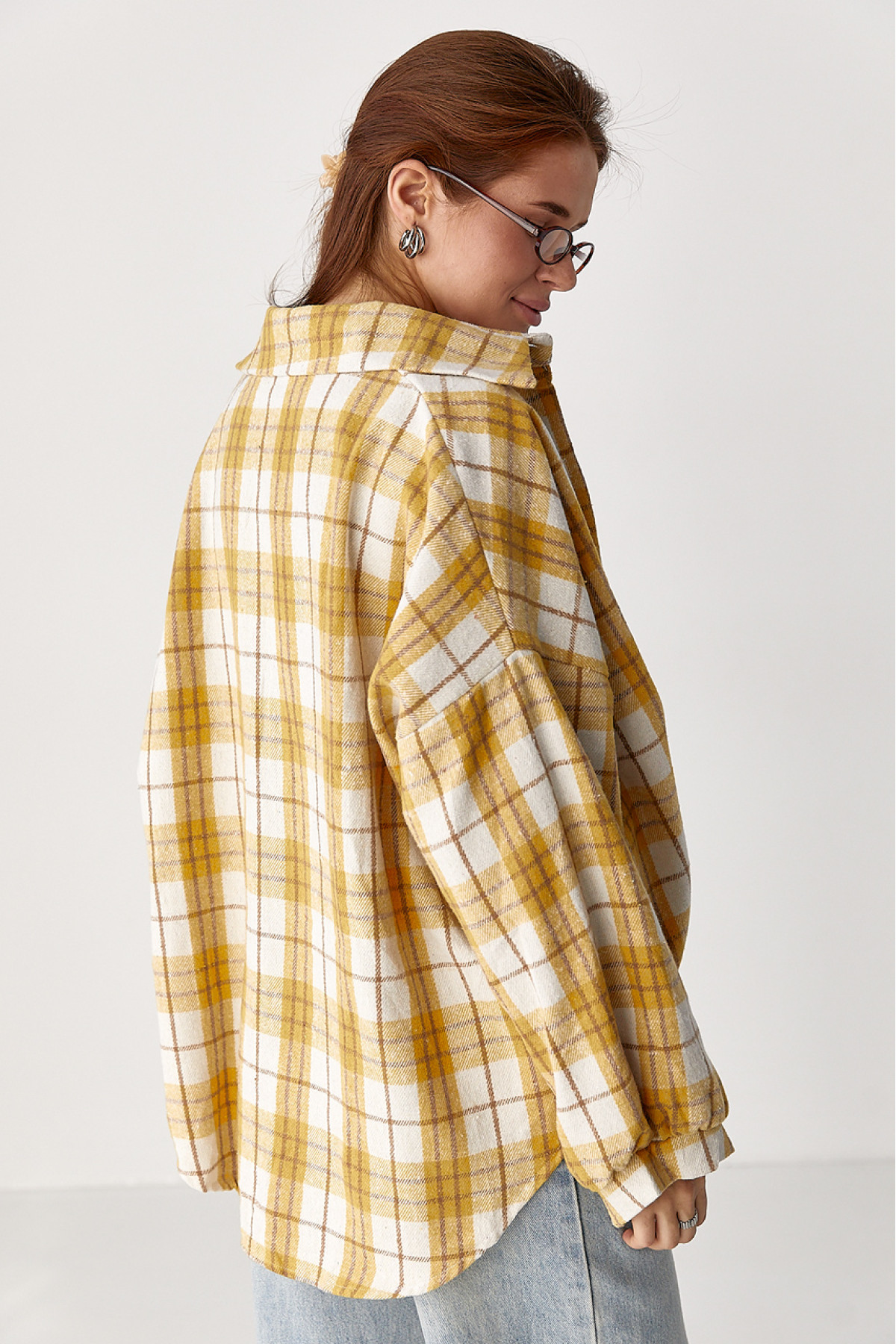 Фланелева сорочка в клітинку на ґудзиках  жовтий колір