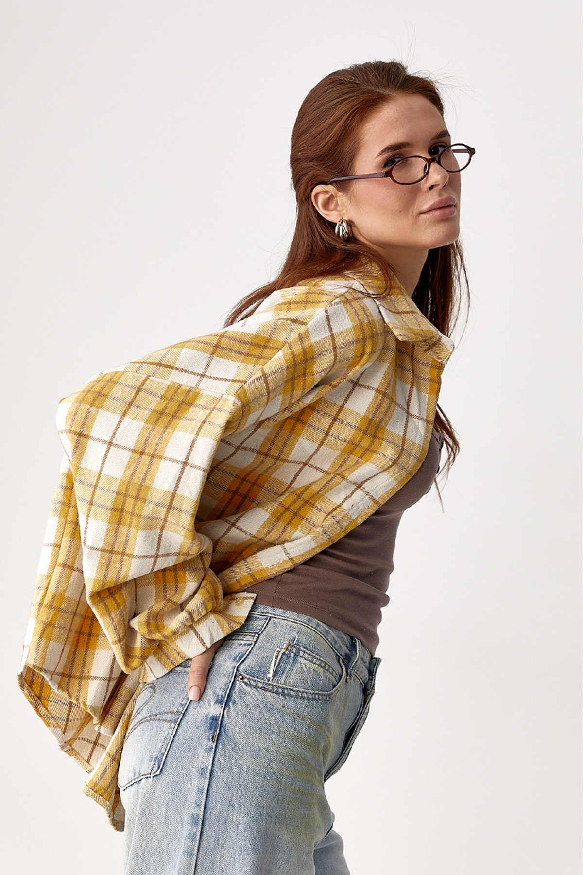 Фланелева сорочка в клітинку на ґудзиках  жовтий колір