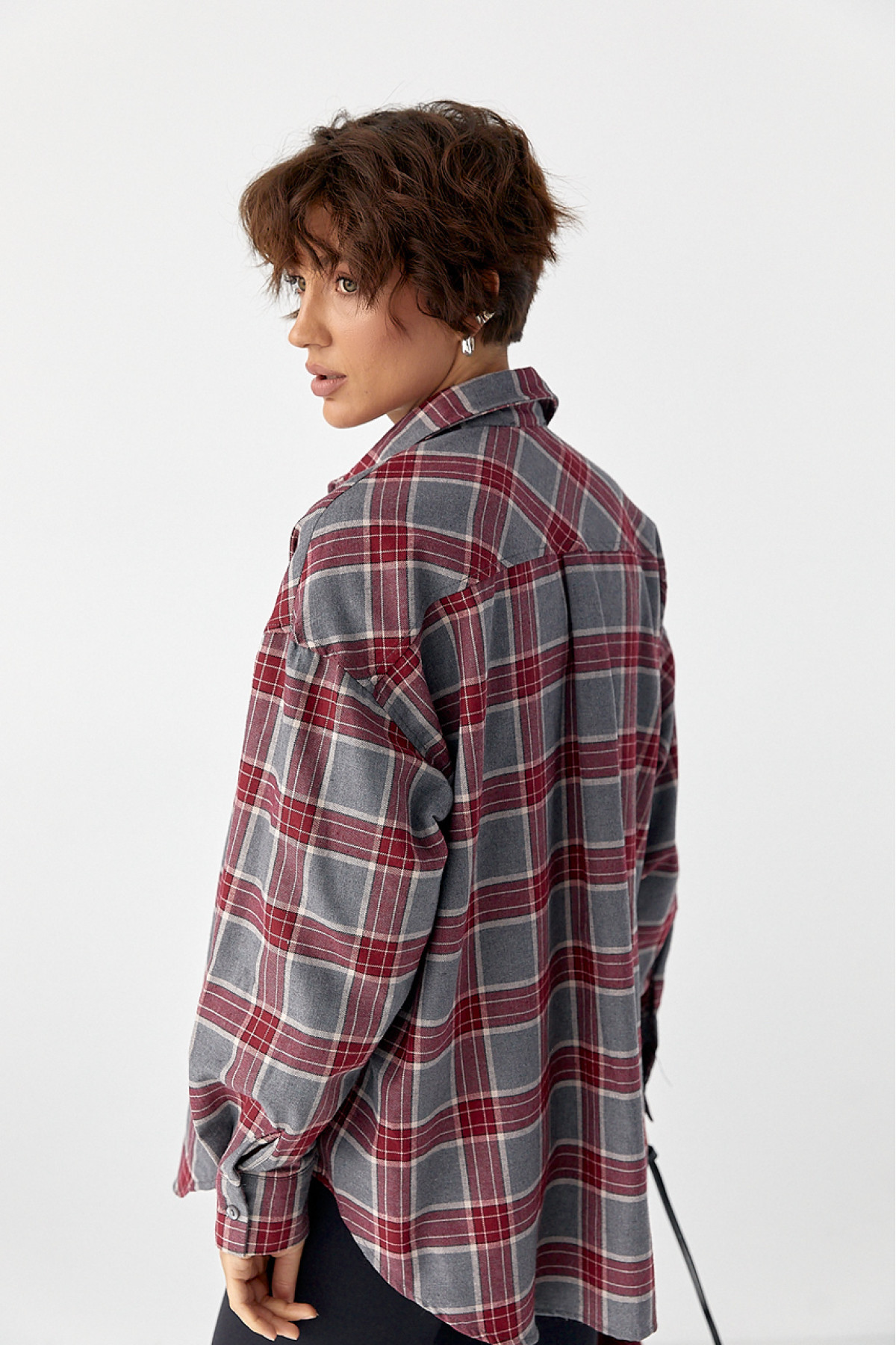 Сорочка в клітинку з подовженою спинкою  темночервоний колір