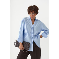 Класична сорочка з трояндами на ґудзиках  блакитний колір