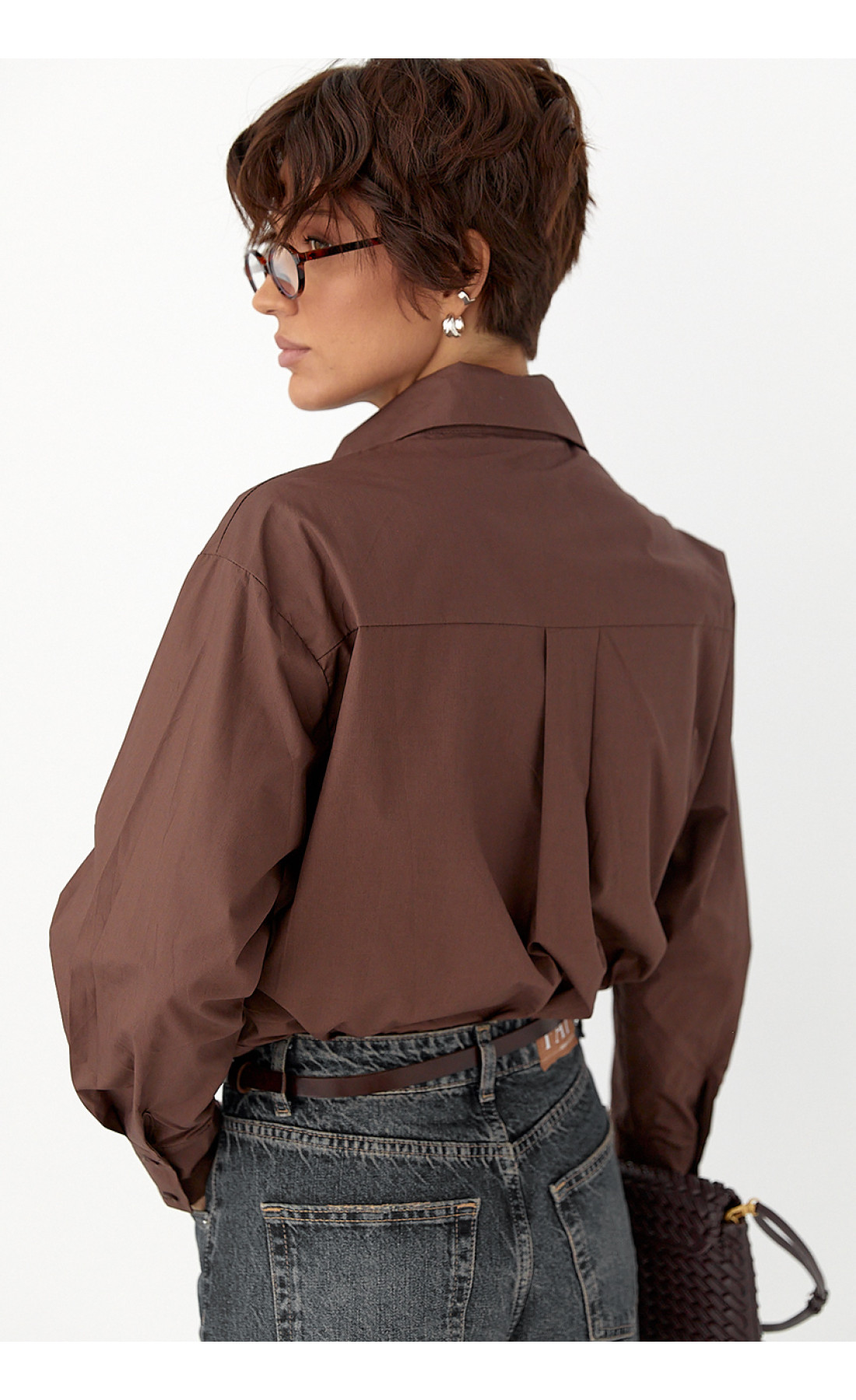 Класична сорочка з трояндами на ґудзиках  коричневий колір