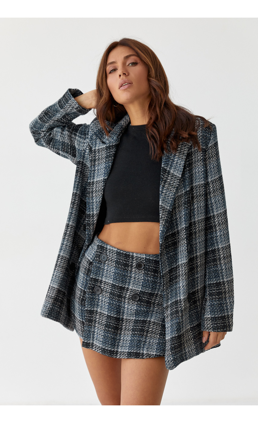 Жіночий костюм твідовий жакет і спідницяшорти SOBE  синій колір
