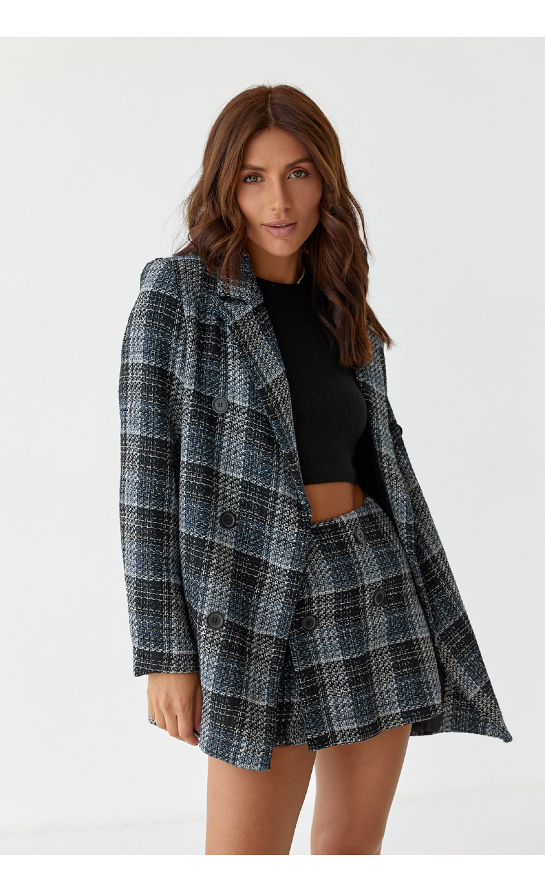 Жіночий костюм твідовий жакет і спідницяшорти SOBE  синій колір
