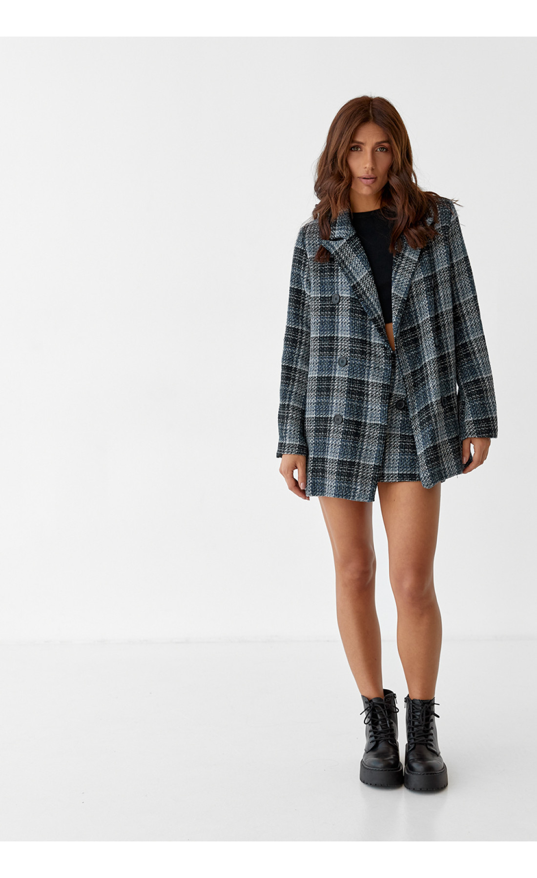 Жіночий костюм твідовий жакет і спідницяшорти SOBE  синій колір