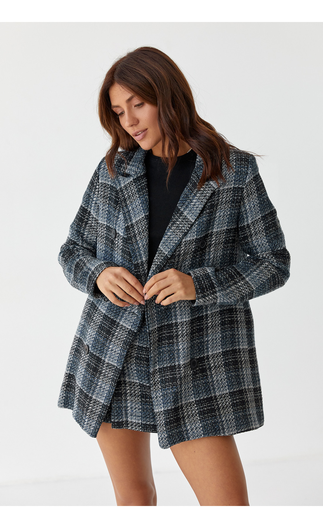 Жіночий костюм твідовий жакет і спідницяшорти SOBE  синій колір