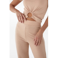 Трикотажний комплект з футболкою та широкими штанами Forstime  світлокоричневий колір