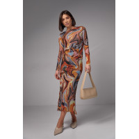 Костюм зі спідницеюміді та джемпером із сітки  теракотовий колір