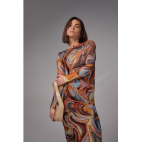 Костюм зі спідницеюміді та джемпером із сітки  теракотовий колір