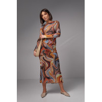 Костюм зі спідницеюміді та джемпером із сітки  теракотовий колір