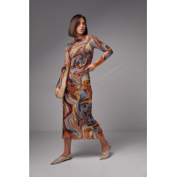 Костюм зі спідницеюміді та джемпером із сітки  теракотовий колір