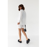 Жіночий костюм бавовняний з сорочкою та шортами  молочний колір