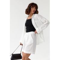 Жіночий костюм бавовняний з сорочкою та шортами  молочний колір