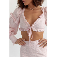 Літній спідничний костюм з болеро та спідницею з прошви  пудра колір