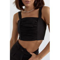 Жіночий бавовняний костюм із брюками та топом  чорний колір