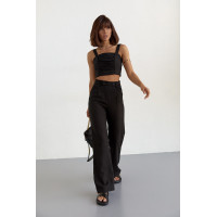 Жіночий бавовняний костюм із брюками та топом  чорний колір