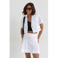 Костюм зі спідницею плісе і коротким жакетом  білий колір