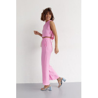 Літній жіночий костюм із брюками та топом із зав'язками  рожевий колір